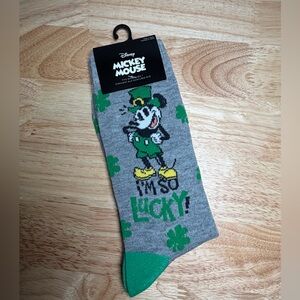 Disney Mickey Mouse I’m So Lucky! Gray and Green Shamrock Socks